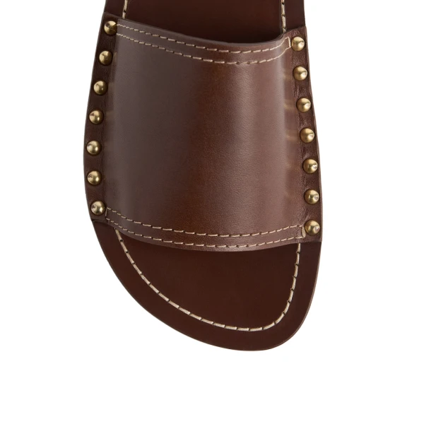 Studded leather slides in Sienna - Image 6