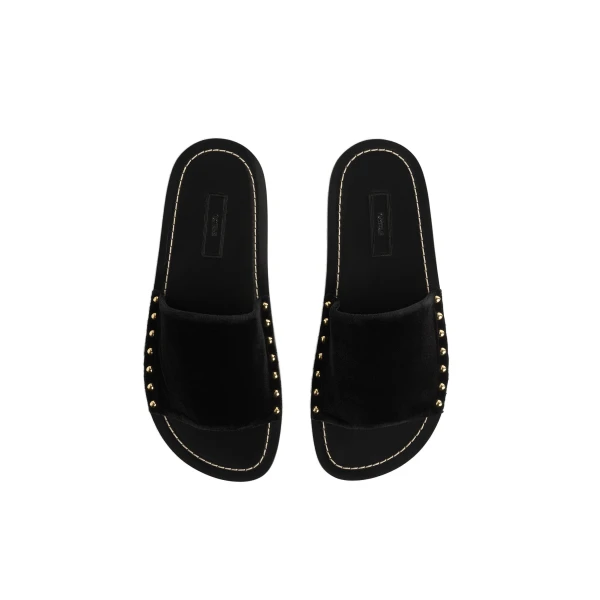 Studded velvet slides in Black - Image 4