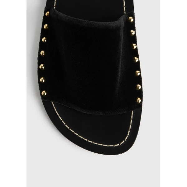 Studded velvet slides in Black - Image 6