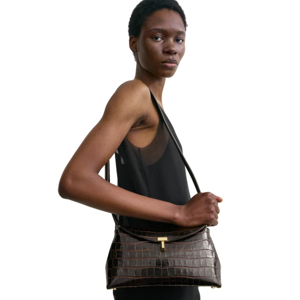 T-Lock croco-embossed clutch in Dark brown - Image 2
