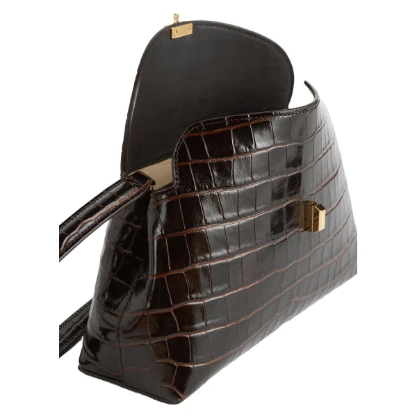 T-Lock croco-embossed clutch in Dark brown - Image 5