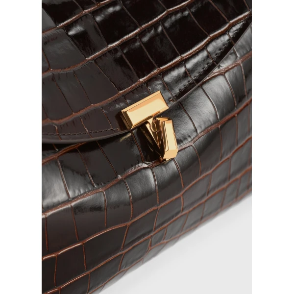 T-Lock croco-embossed clutch in Dark brown - Image 6