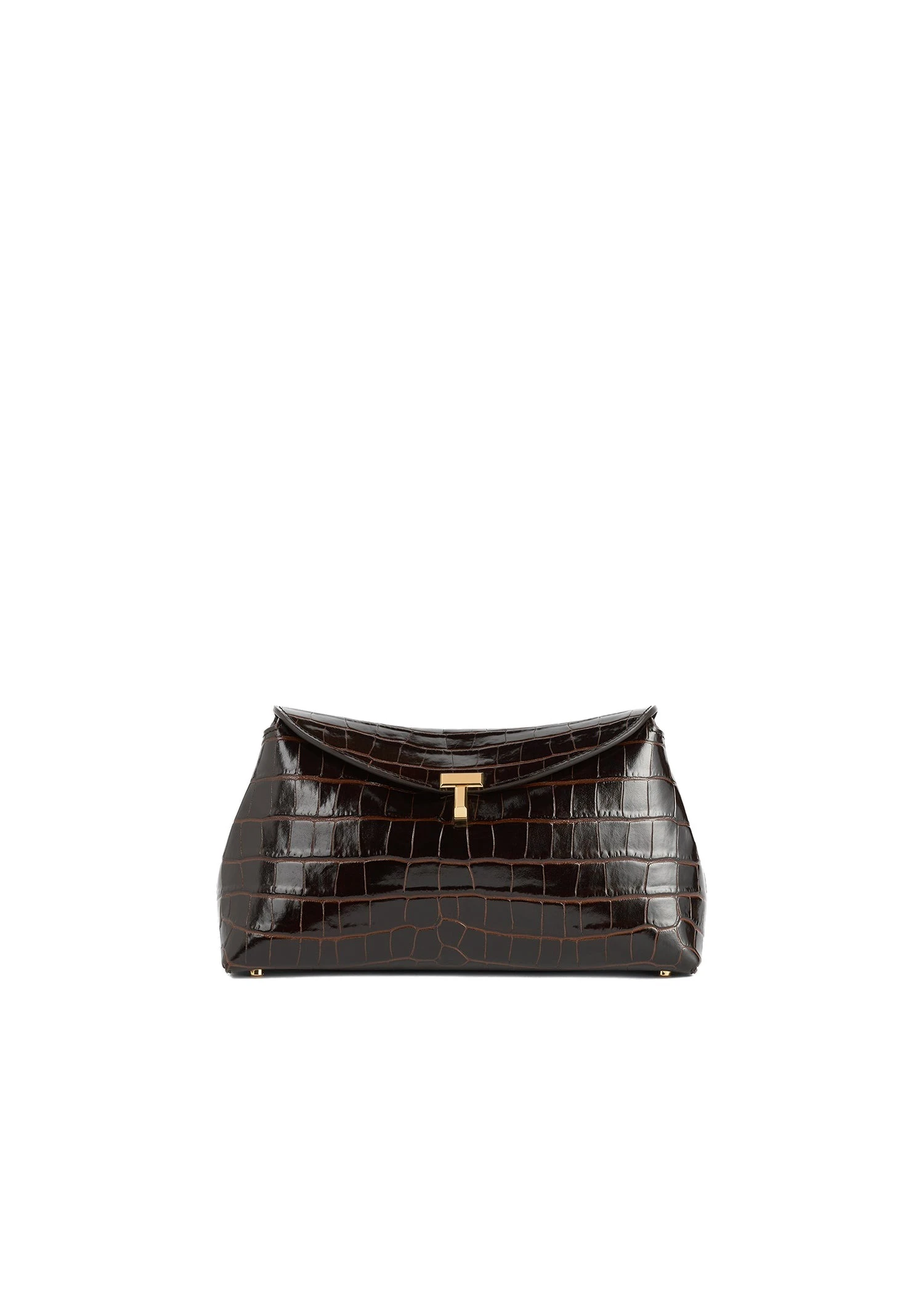 T-Lock croco-embossed clutch in Dark brown