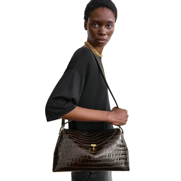 T-Lock croco-embossed top handle in Dark brown - Image 2