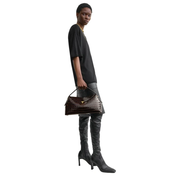T-Lock croco-embossed top handle in Dark brown - Image 3