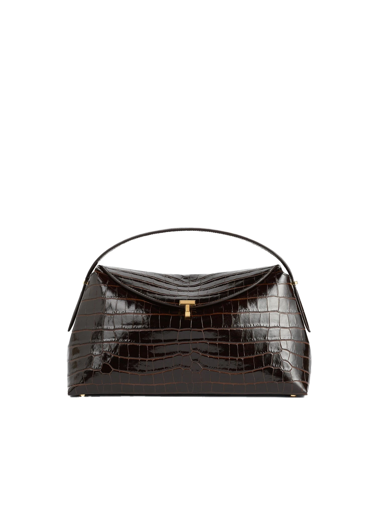 T-Lock croco-embossed top handle in Dark brown