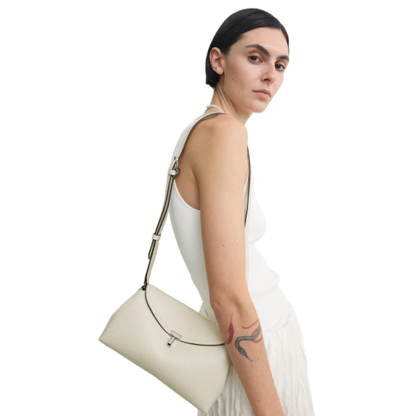 T-Lock grained-leather clutch in Milk - Image 2