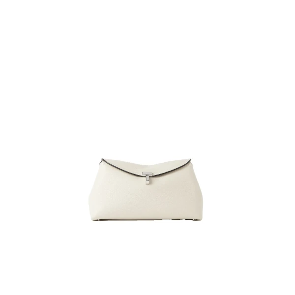 Toteme T-Lock grained-leather clutch in Milk