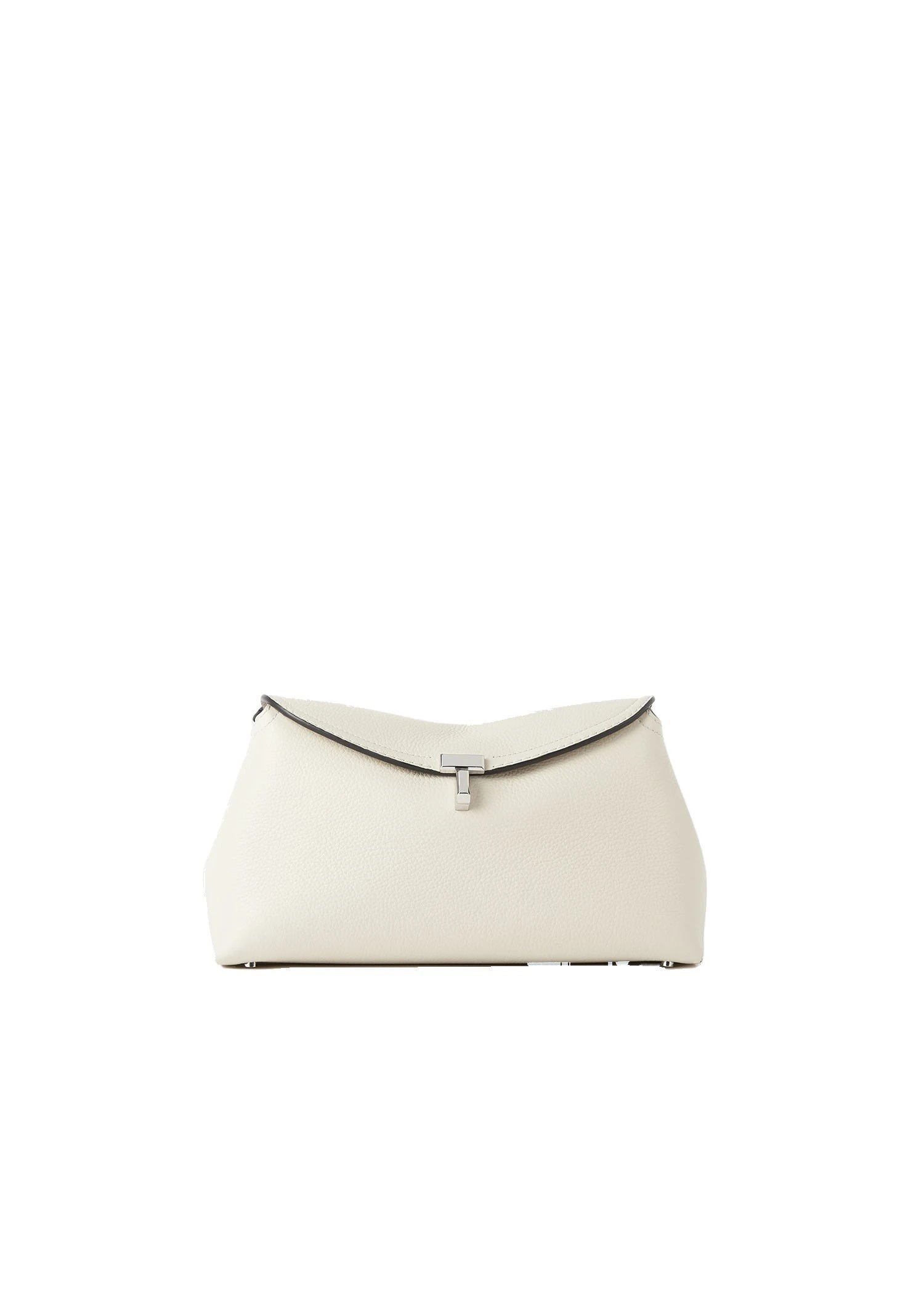 T-Lock grained-leather clutch in Milk