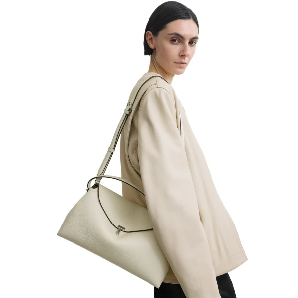 T-Lock grained-leather top handle in Milk - Image 2