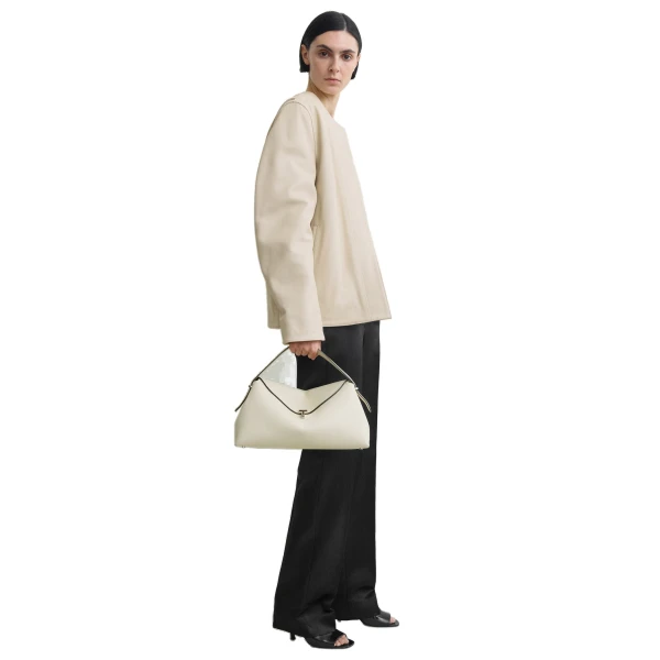 T-Lock grained-leather top handle in Milk - Image 3
