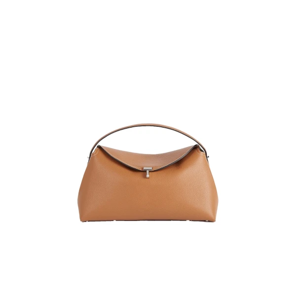 Toteme T-Lock grained-leather top handle in Tan