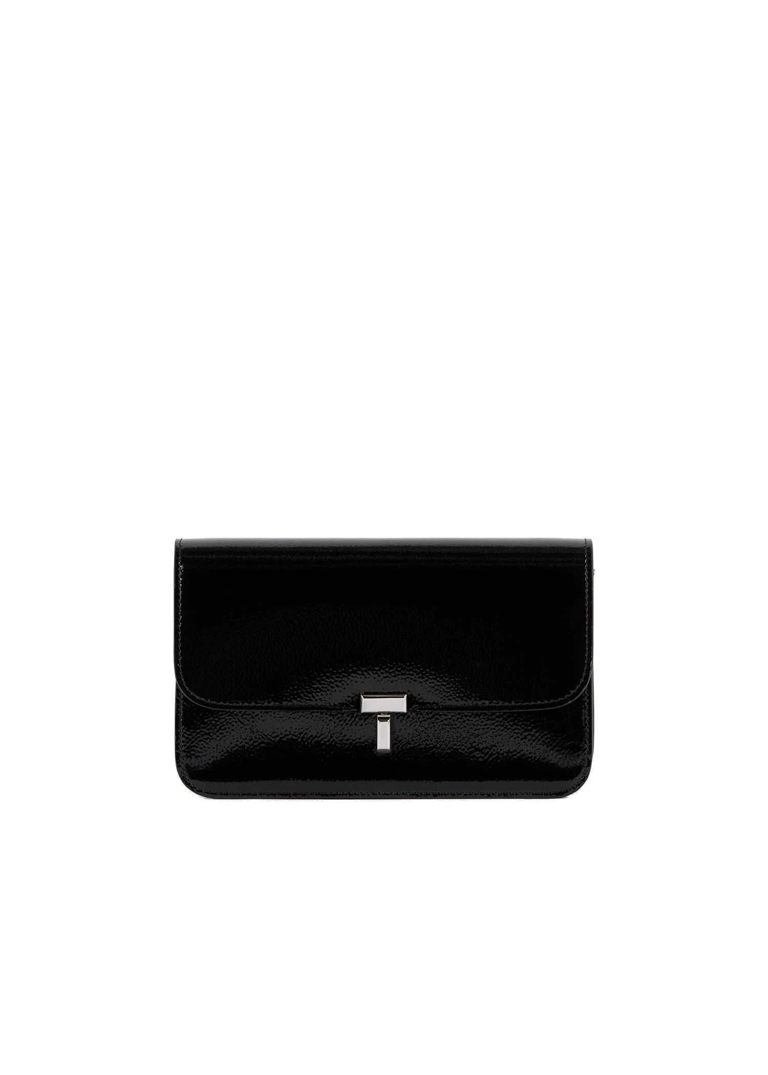T-Lock grained-patent crossbody in Black