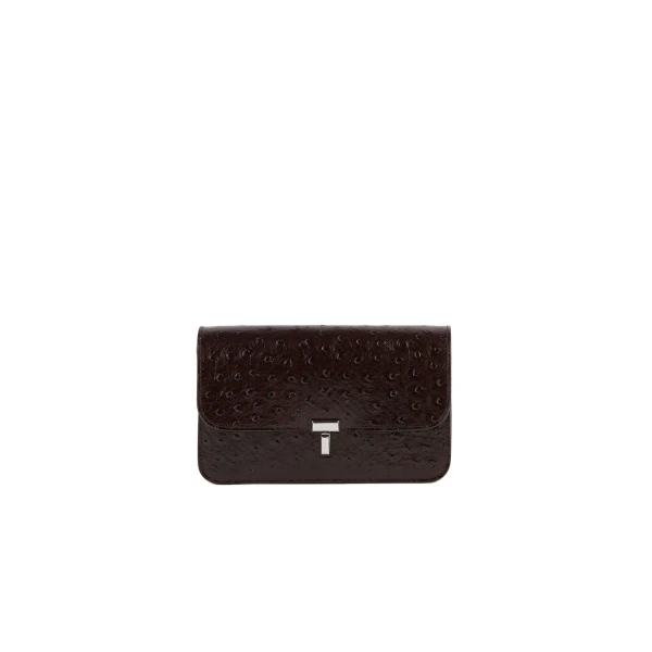 T-Lock ostrich-embossed crossbody in Bordeaux