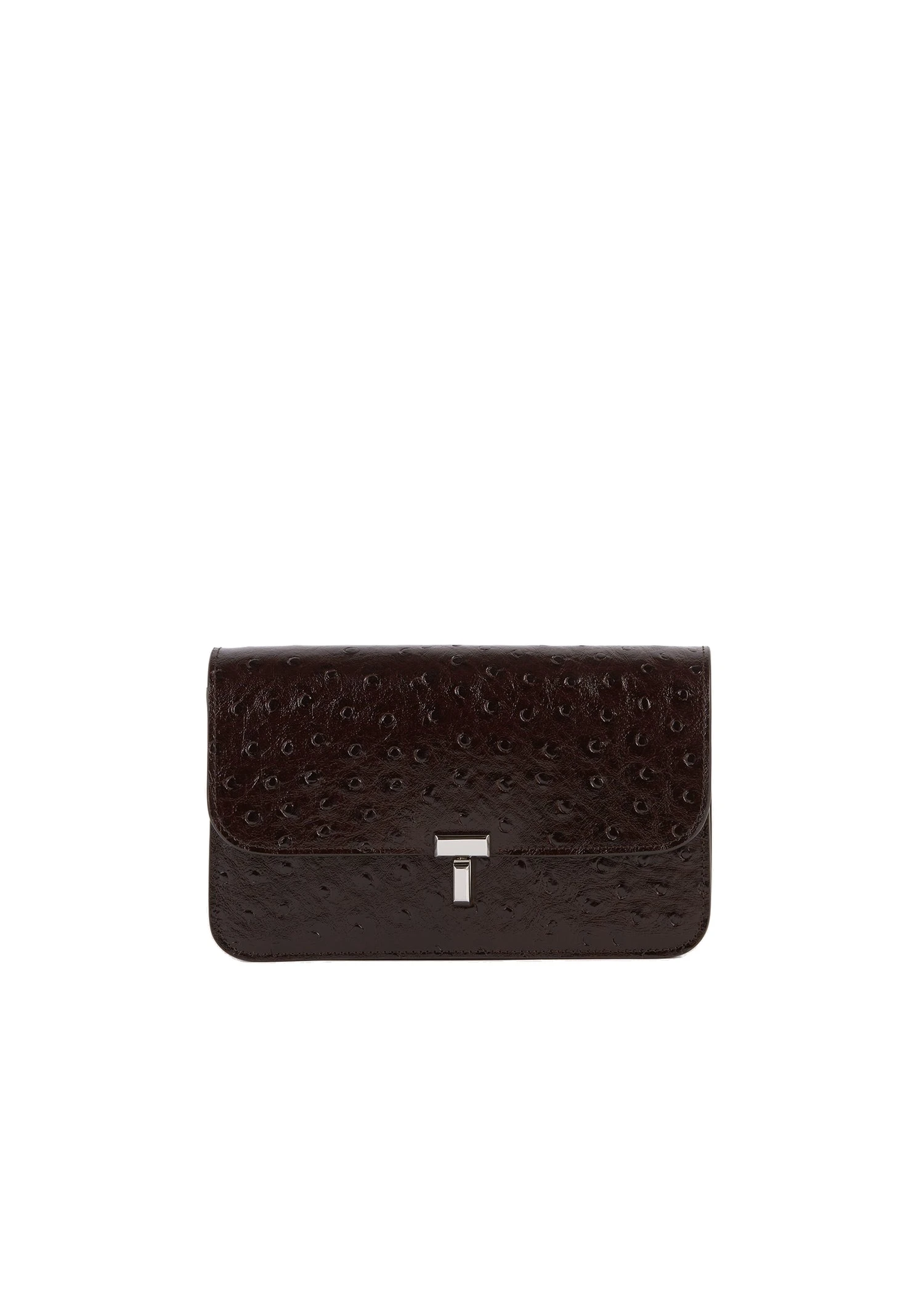 T-Lock ostrich-embossed crossbody in Bordeaux
