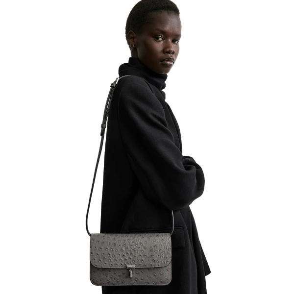 T-Lock ostrich-embossed crossbody in Grey - Image 3