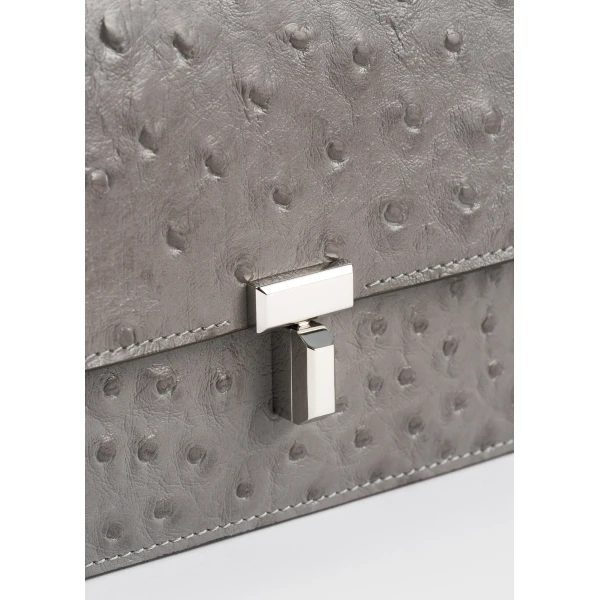T-Lock ostrich-embossed crossbody in Grey - Image 5