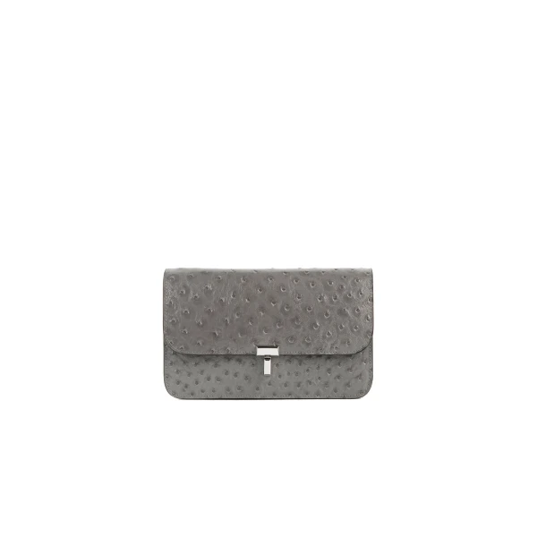 T-Lock ostrich-embossed crossbody in Grey
