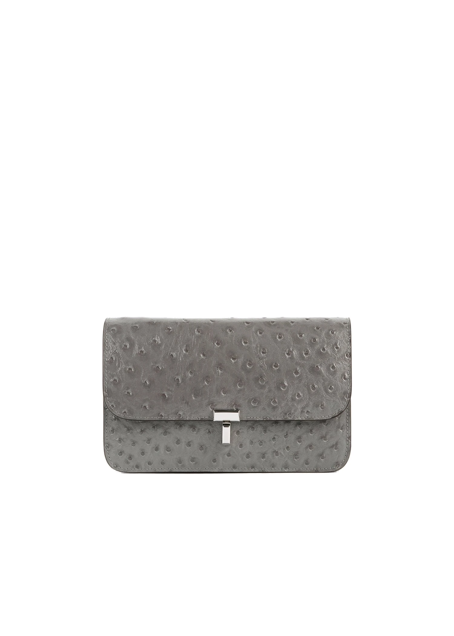 T-Lock ostrich-embossed crossbody in Grey