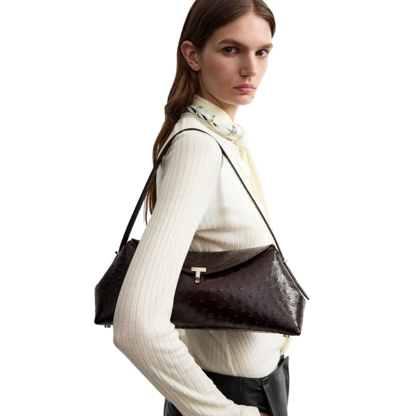 T-Lock ostrich-embossed shoulder in Bordeaux - Image 2