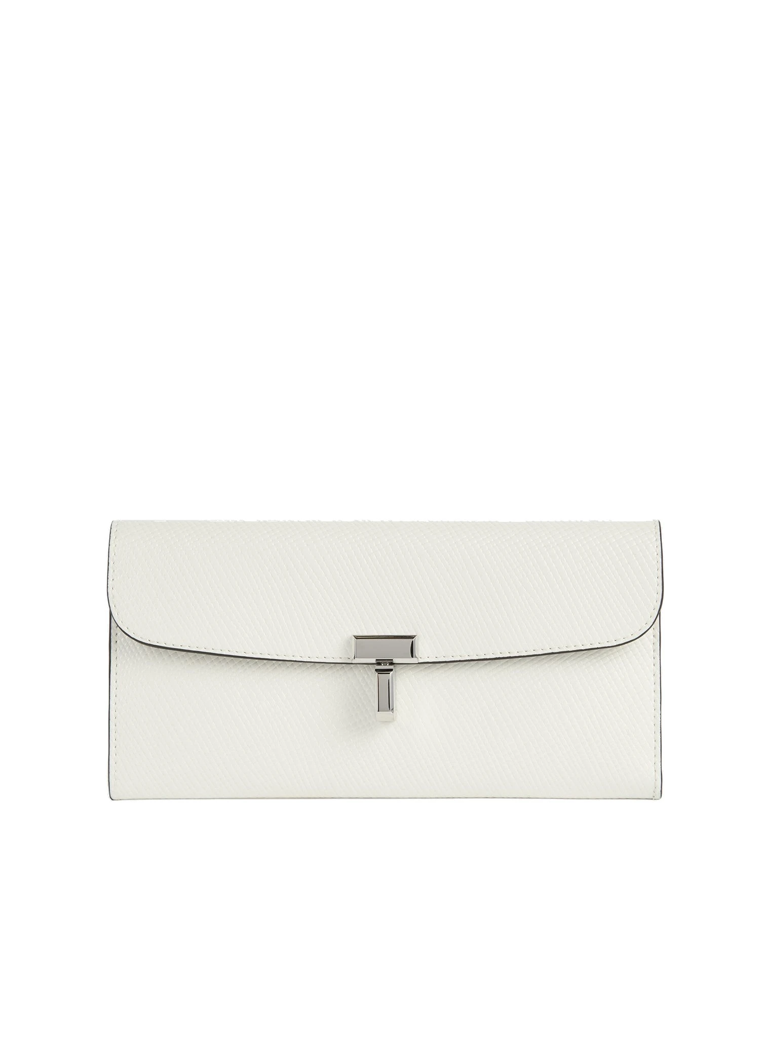 T-Lock palmellato-patent wallet in Off-white