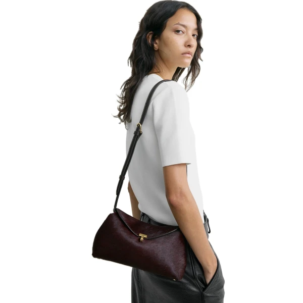 T-Lock pony hair clutch in Wine - Image 2