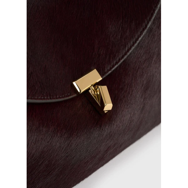 T-Lock pony hair clutch in Wine - Image 5