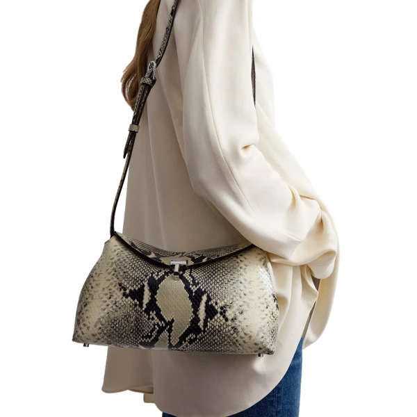 T-Lock python-embossed clutch in Black / Ecru - Image 3