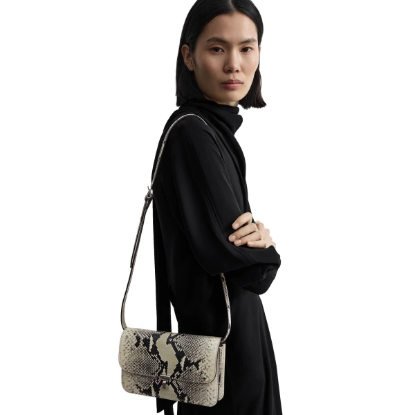 T-Lock python-embossed crossbody in Black / Ecru - Image 2