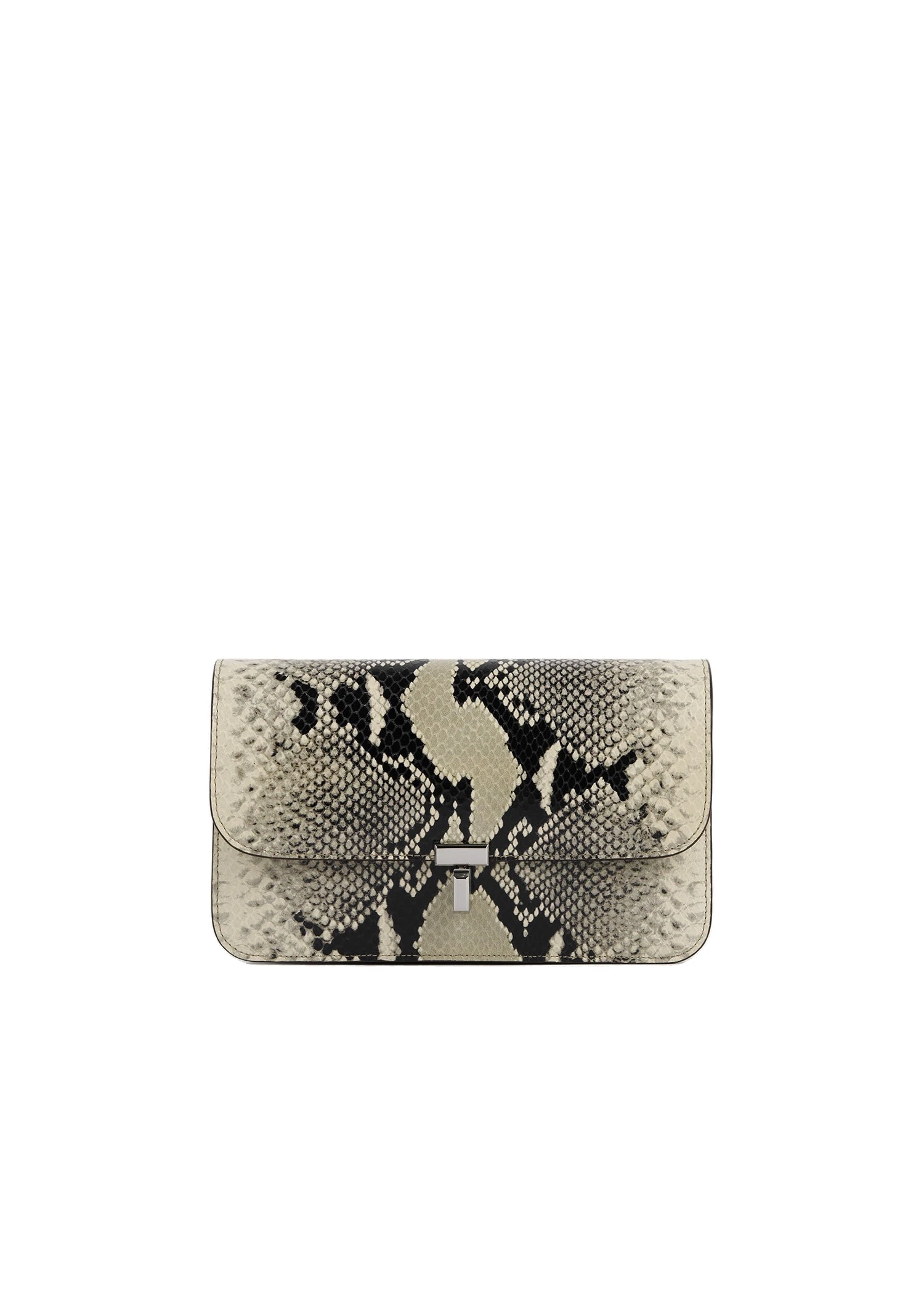 T-Lock python-embossed crossbody in Black / Ecru