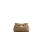 Toteme T-Lock suede clutch in Tobacco