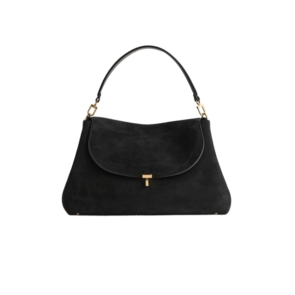Toteme T-Lock suede satchel in Black