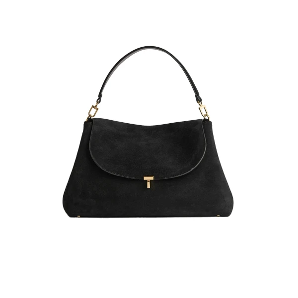Toteme T-Lock suede satchel in Black
