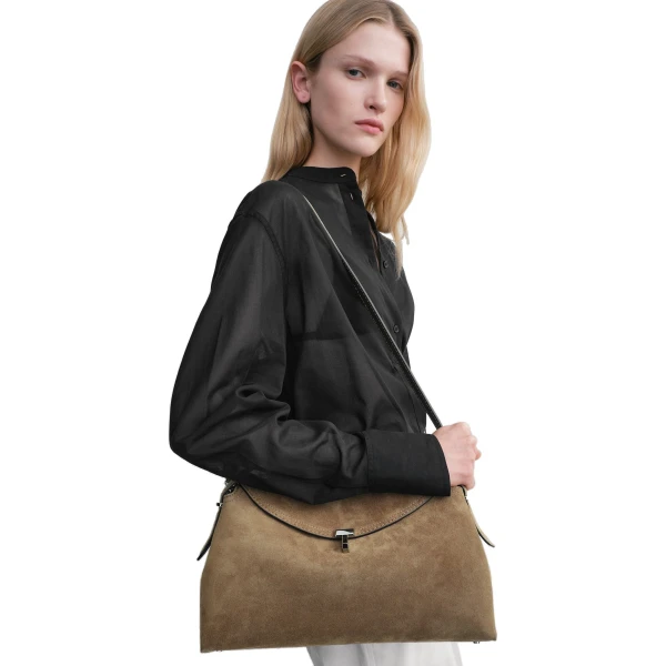 T-Lock suede top handle in Tobacco - Image 2