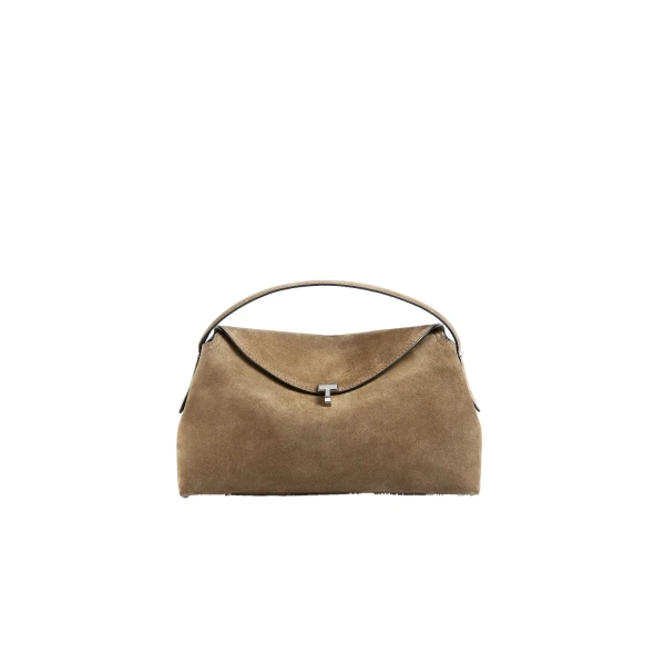 Toteme T-Lock suede top handle in Tobacco