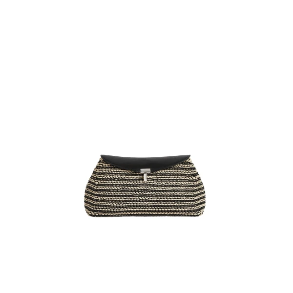 T-Lock woven-leather clutch in Black / Sand