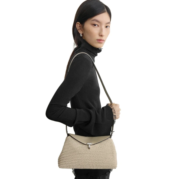 T-Lock woven-leather clutch in Fawn - Image 2