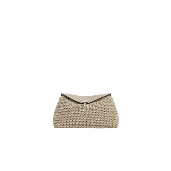 Toteme T-Lock woven-leather clutch in Fawn
