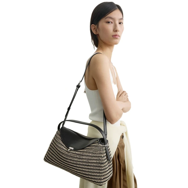 T-Lock woven-leather top handle in Black / Sand - Image 2