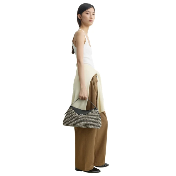 T-Lock woven-leather top handle in Black / Sand - Image 3