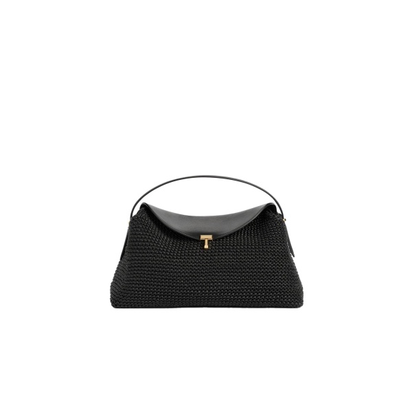 Toteme T-Lock woven-leather top handle in Black