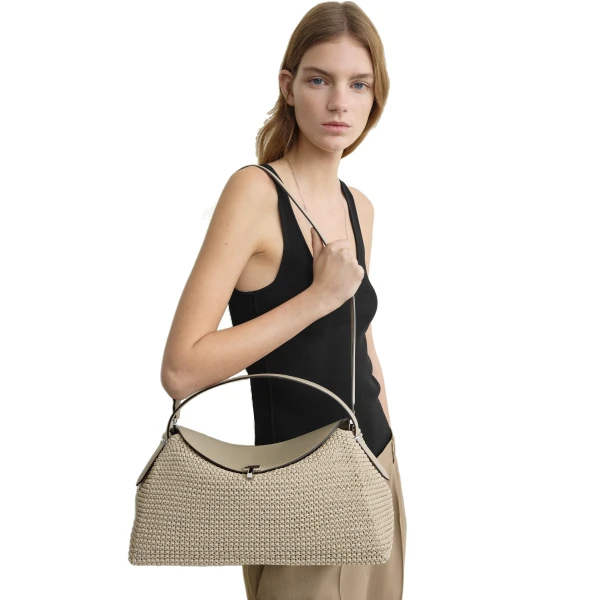 T-Lock woven-leather top handle in Fawn - Image 2