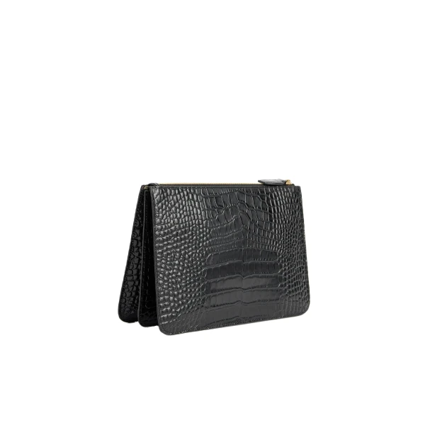 Threefold croco-embossed clutch in Black - Image 4