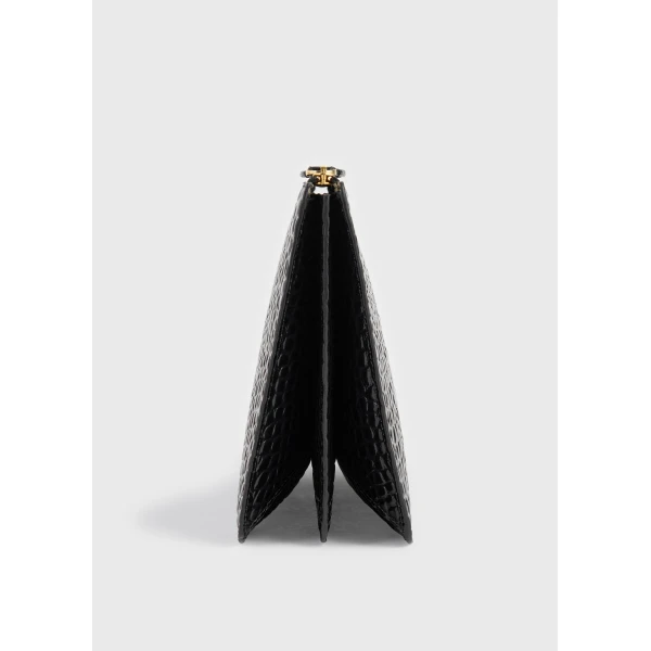 Threefold croco-embossed clutch in Black - Image 5
