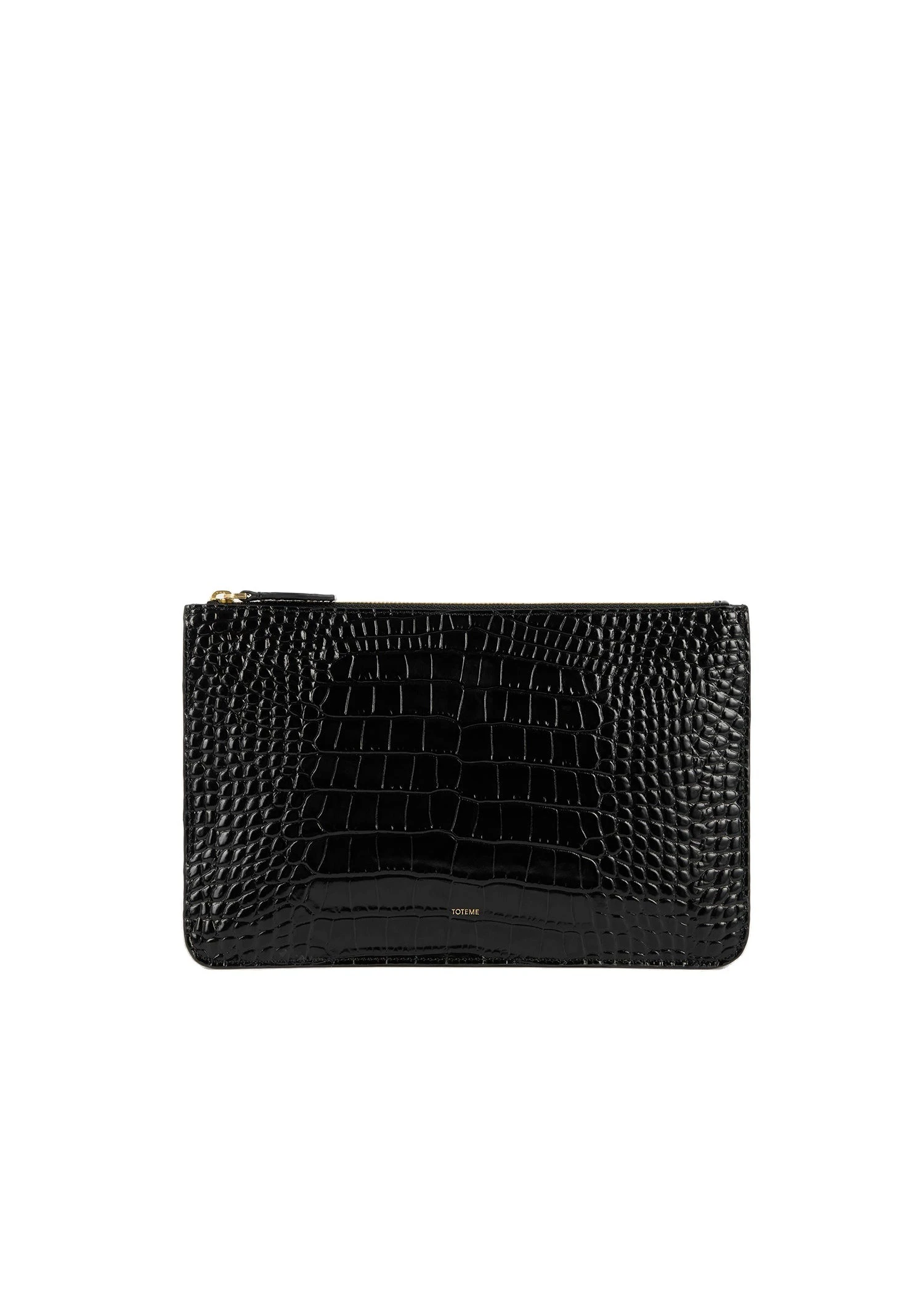 Threefold croco-embossed clutch in Black