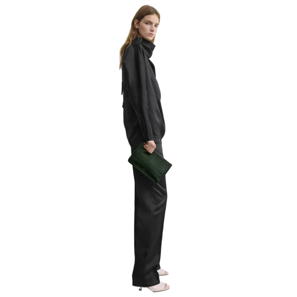 Threefold croco-embossed clutch in Dark green - Image 3