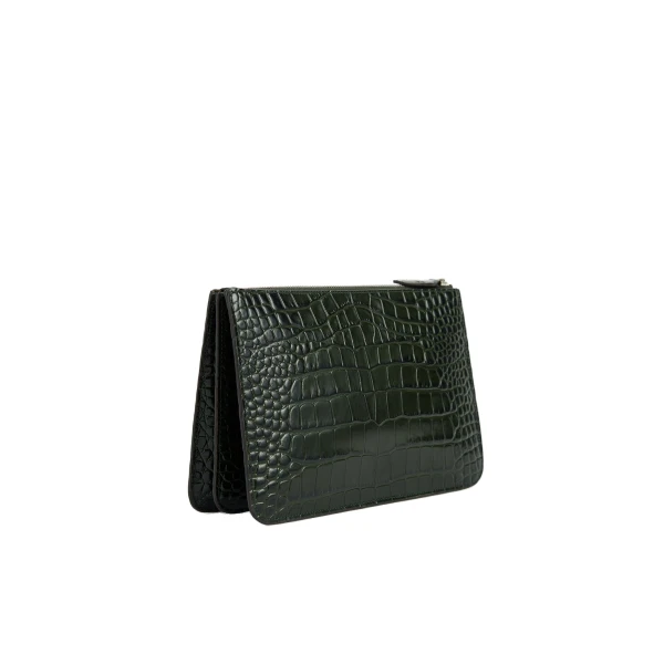 Threefold croco-embossed clutch in Dark green - Image 4