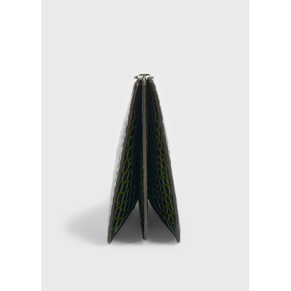 Threefold croco-embossed clutch in Dark green - Image 5
