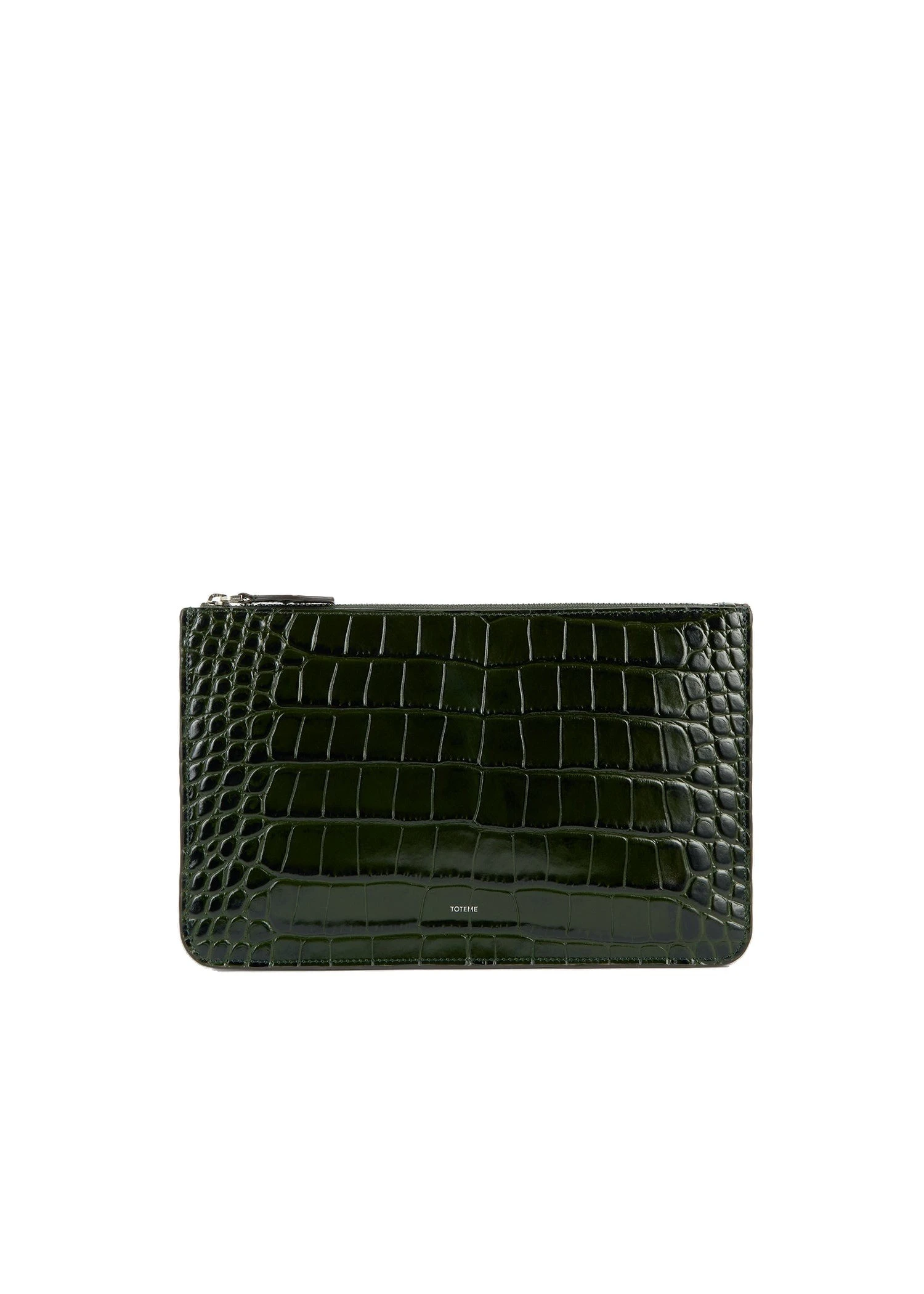 Threefold croco-embossed clutch in Dark green