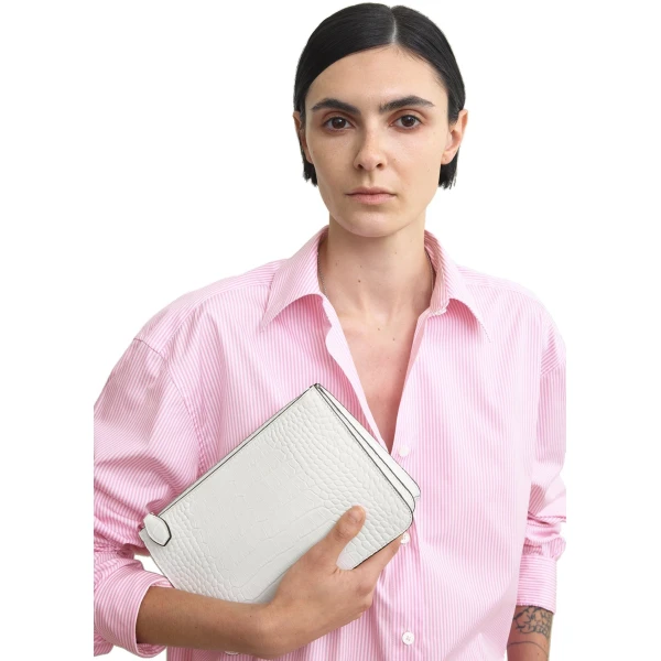 Threefold croco-embossed clutch in Off-white - Image 2